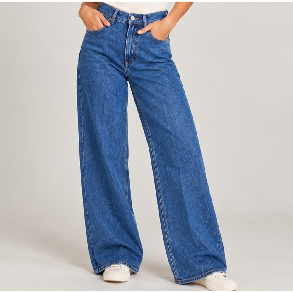 Zara Womens Jeans High Waist Wide Leg Denim Medium Wash Size 4 Tall 29x34 Blue